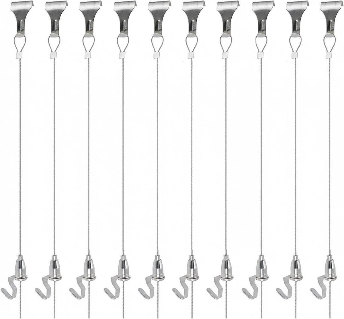 Set van 10 verstelbare fotolijst hangers met 2 meter draad in het zilver - Hanger haken set