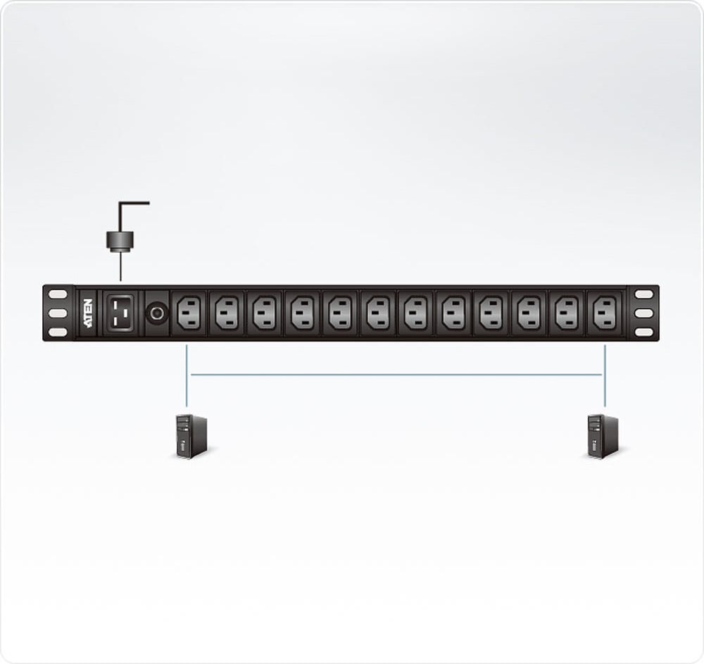 ATEN PE0112G Basismodel 1U PDU met 12 AC-aansluitingen en C13-verlenging, Aluminium, Zwart