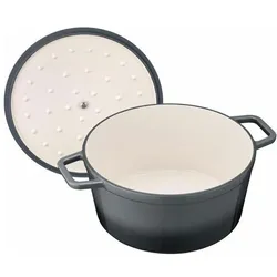 Berndes Bräter Cocotte B.IRON Gusseisen rund 26 cm 5 Liter schwarz INDUKTION, Pfanne + Kochtopf, Schwarz, Grau