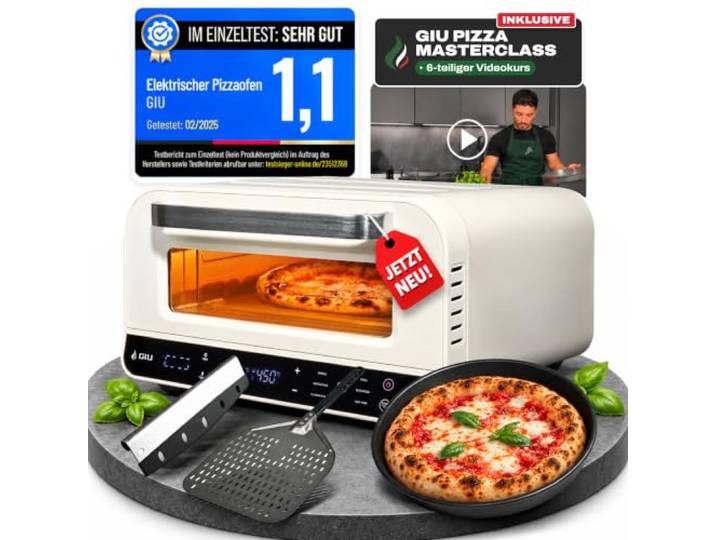 GIU Elektrischer Pizzaofen - Starker Elektro-Ofen für neapolitanische Pizza Backofen, Pizzaofen, elektrisch, Electric Oven Über 450 Grad FusionHeat-Tech Genieße Steinofen-Geschmack Zuhause