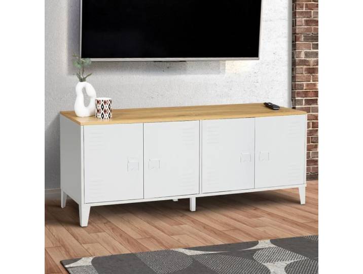 ID MARKET buffet 4 portes 140 cm Moderne bois et blanc