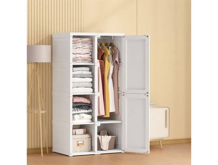 Armoire pliable - Armoire de chambre - 5 compartiments et 1 espace penderie - Cabinet portable sans installation - Blanc