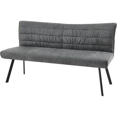 Sitzbank BYLIVING "ROBBIE", grau (anthrazit, schwarz), B:161cm H:90cm T:63cm, Stahl, Stoff, Sitzbänke, Sitzbank, Microfaser, bis 240 kg, Taschenfederkern, Steppung im Rücken, Keder