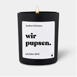 Chatty Candles, Duftkerzen, Duftkerze Woody Andere heiraten, wir pupsen.