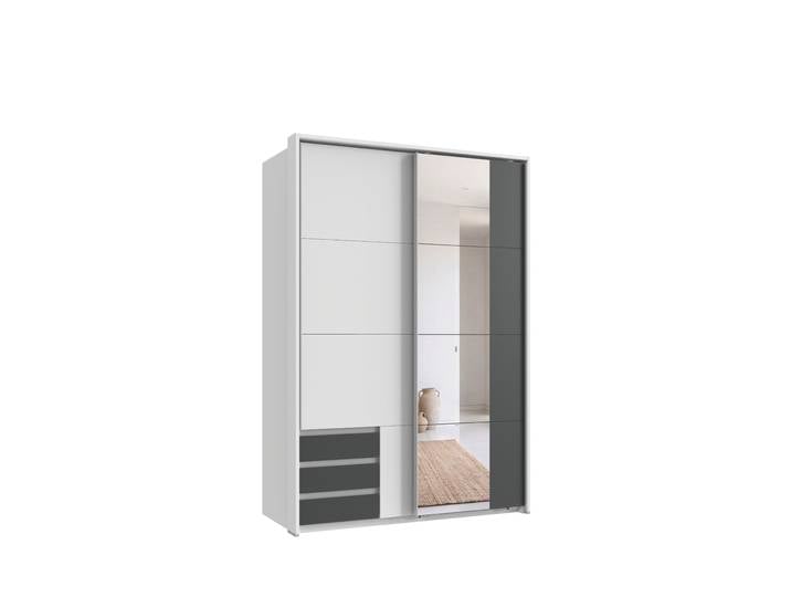 Schwebetürenschrank 2trg. Kleiderschrank 138 cm Weiß Grafit Spiegel Passepartout / 22682