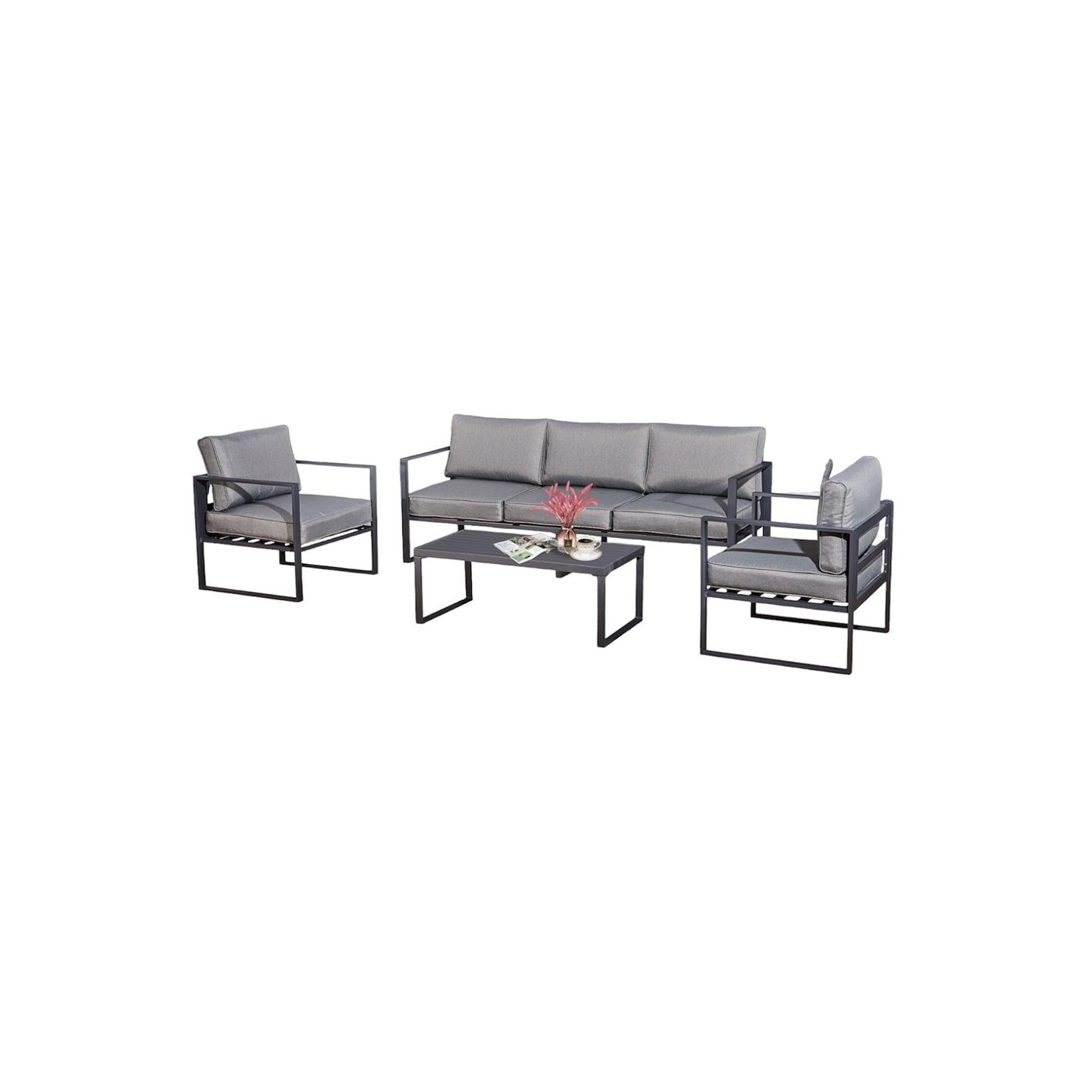 KRETA II Lounge-Set in Hellgrau: Sofa, Sessel & Tisch aus Aluminium