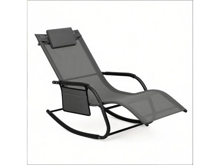 Chaise Longue Berçante Outdoor 152x83x62cm Tissu Polyester Respirant Charge 150kg Assise ergonomique Jardin/Terrasse - Gris
