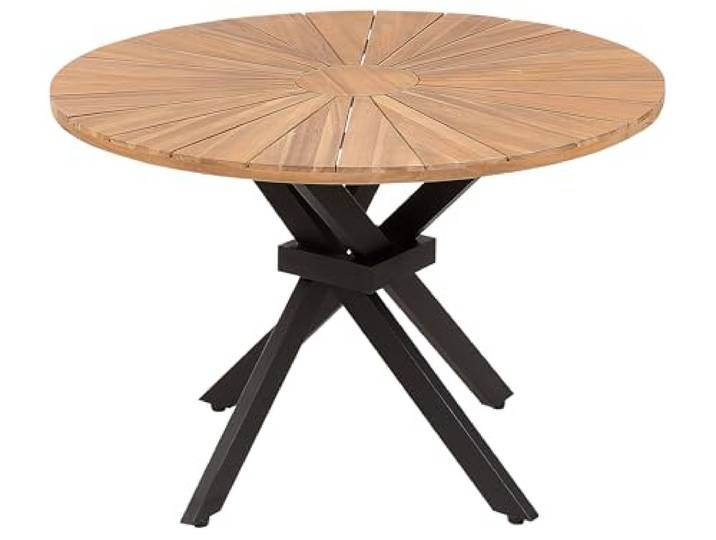 Beliani Gartentisch Akazienholz Hellbraun rund ⌀ 110 cm Lattenoptik modern robust Agello
