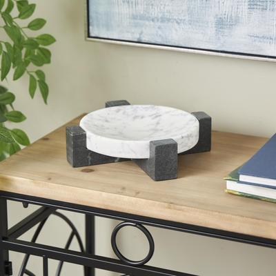 ARCILLA ELEMENTAL White Marble Round Geometric Living Room Decor Tray with Black X-Shaped Base