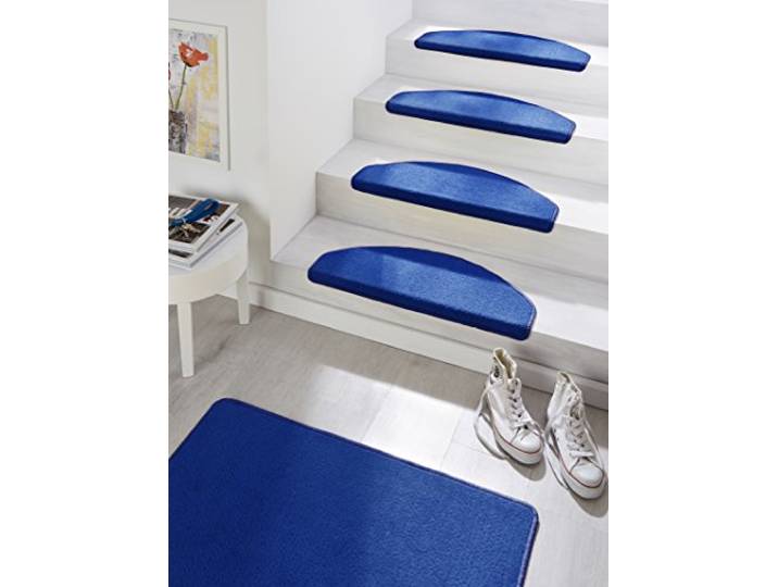 Hanse Home Trapmatten Fancy - traptapijt trapmatten zelfklevende veiligheid traptapijt halfrond voor traptreden - blauw, ca. 23x65cm 15 stuks
