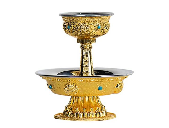 DHTOMC Acht Glückverheißende Tassen für Buddha,Edelstahl-Innentank für Buddha-Vorräte,Buddha Wasserversorgungsbecher,18.5cm*18.5cm*20cm