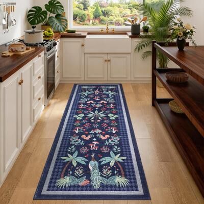 Garvee Machine Washable Animal Botanical Print Area Rug