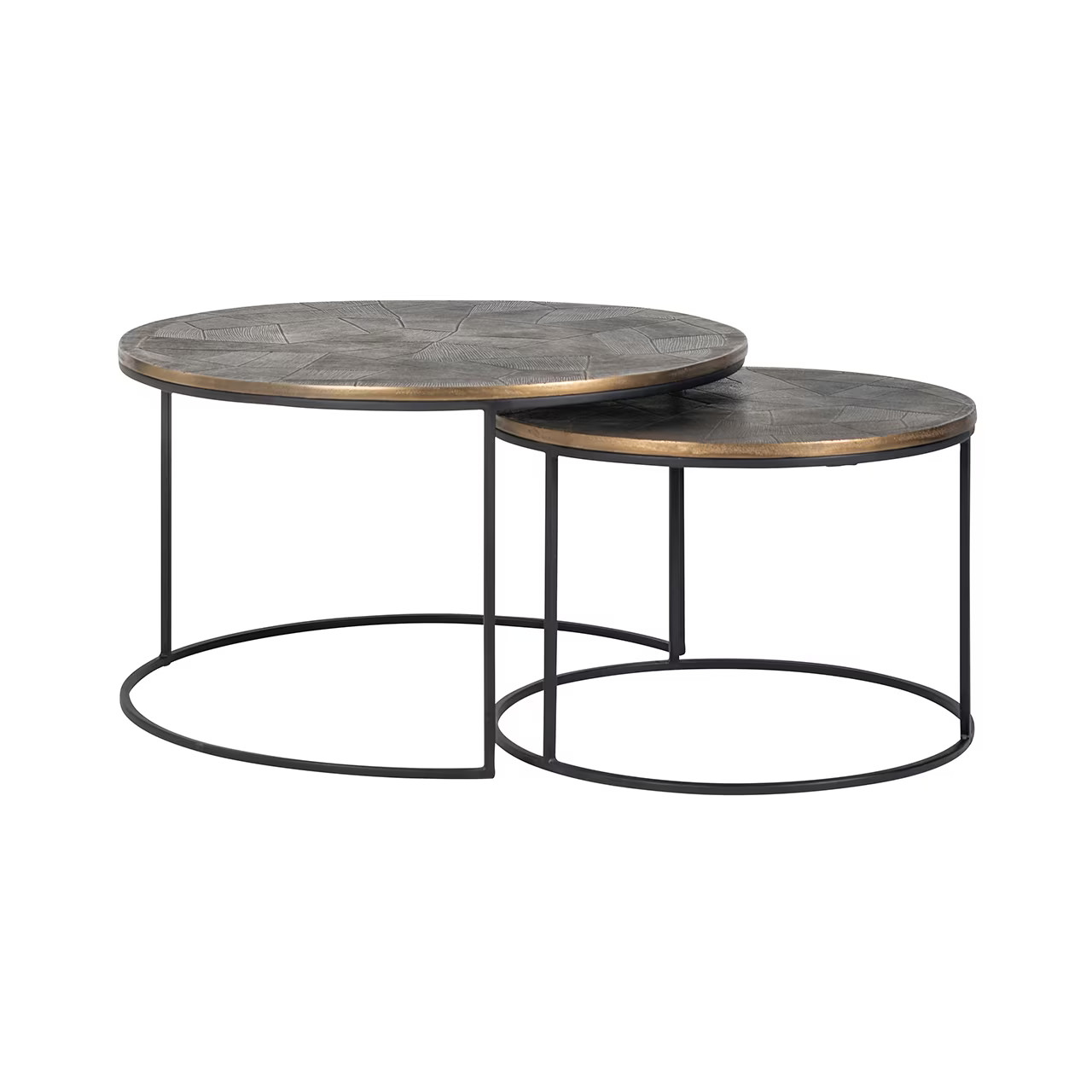 Richmond Interiors Salontafel Tulum Set van 2 stuks - Brushed Gold - Rond