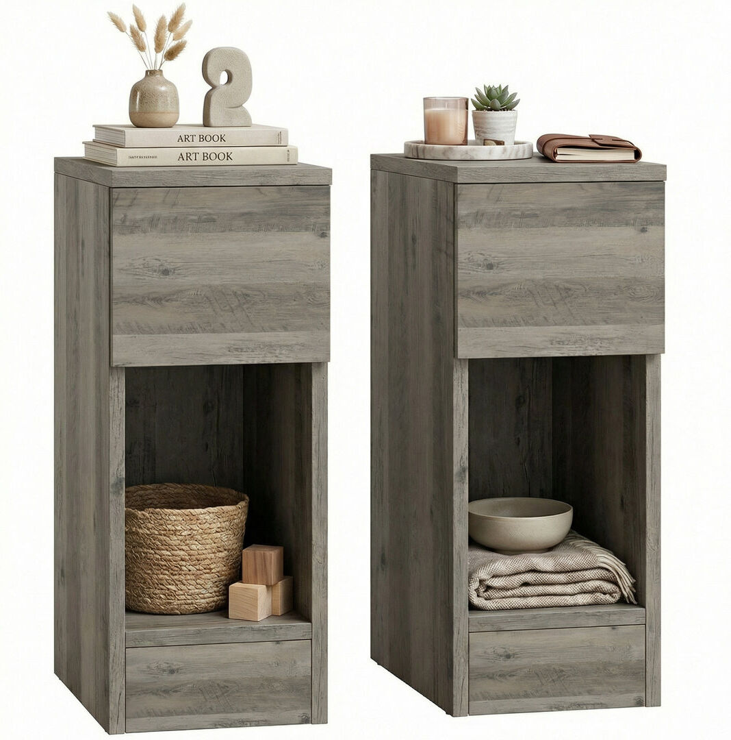 17 Stories HOMCOM Bedside Tables Set of 2 Nightstands for Bedroom Living Room Grey 50cm H X 30cm W X 20cm D