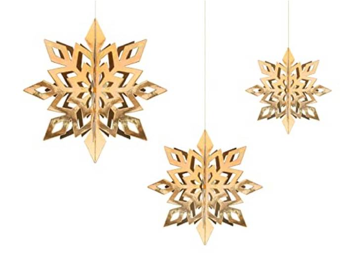 Partydeco sp. z o.o. sp. k. 6 gouden kerst opknoping 3D sneeuwvlokken, feestelijke hangende decoraties, gouden kerst sneeuwvlokken, sneeuwvlok decoratie