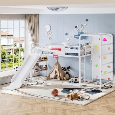 Playful Children's Design Metal Loft/Bunk Bed built-in bookshelves