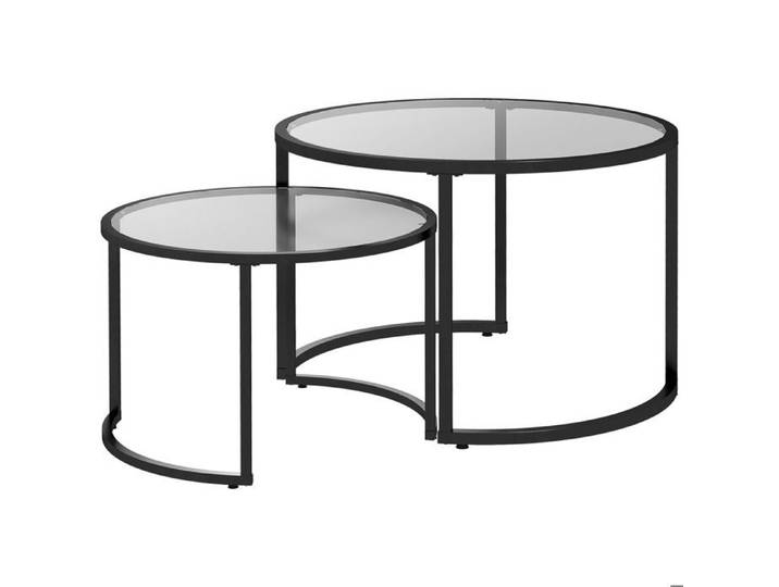 Table basse - SOGEU - Lot de 2 - Cadre acier noir - Plateau verre trempé - Partiellement empilable