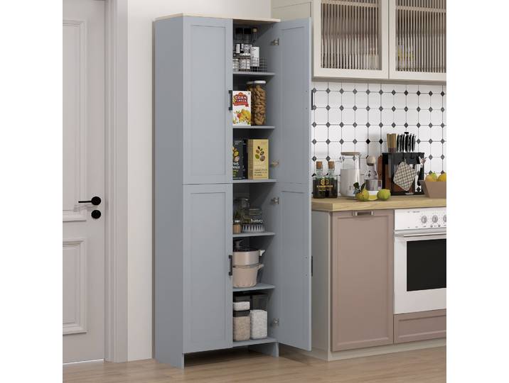 HOMCOM Armoire Cuisine 170cm Moderne Gris avec 4 Portes & Étagères