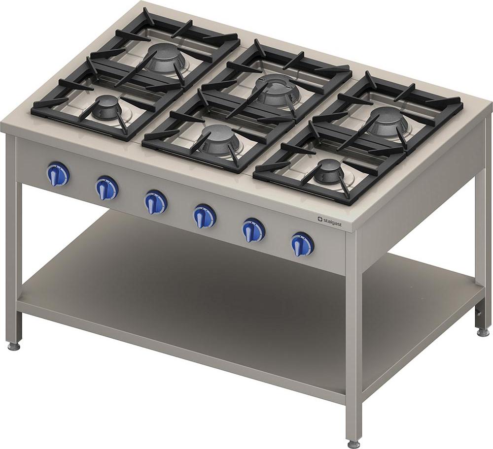 Gasherd Serie 900 - 6-Brenner (3,5+3x5+2x7), 32,5 kW, G20, 1300 x 900 x 850 mm (BxTxH)