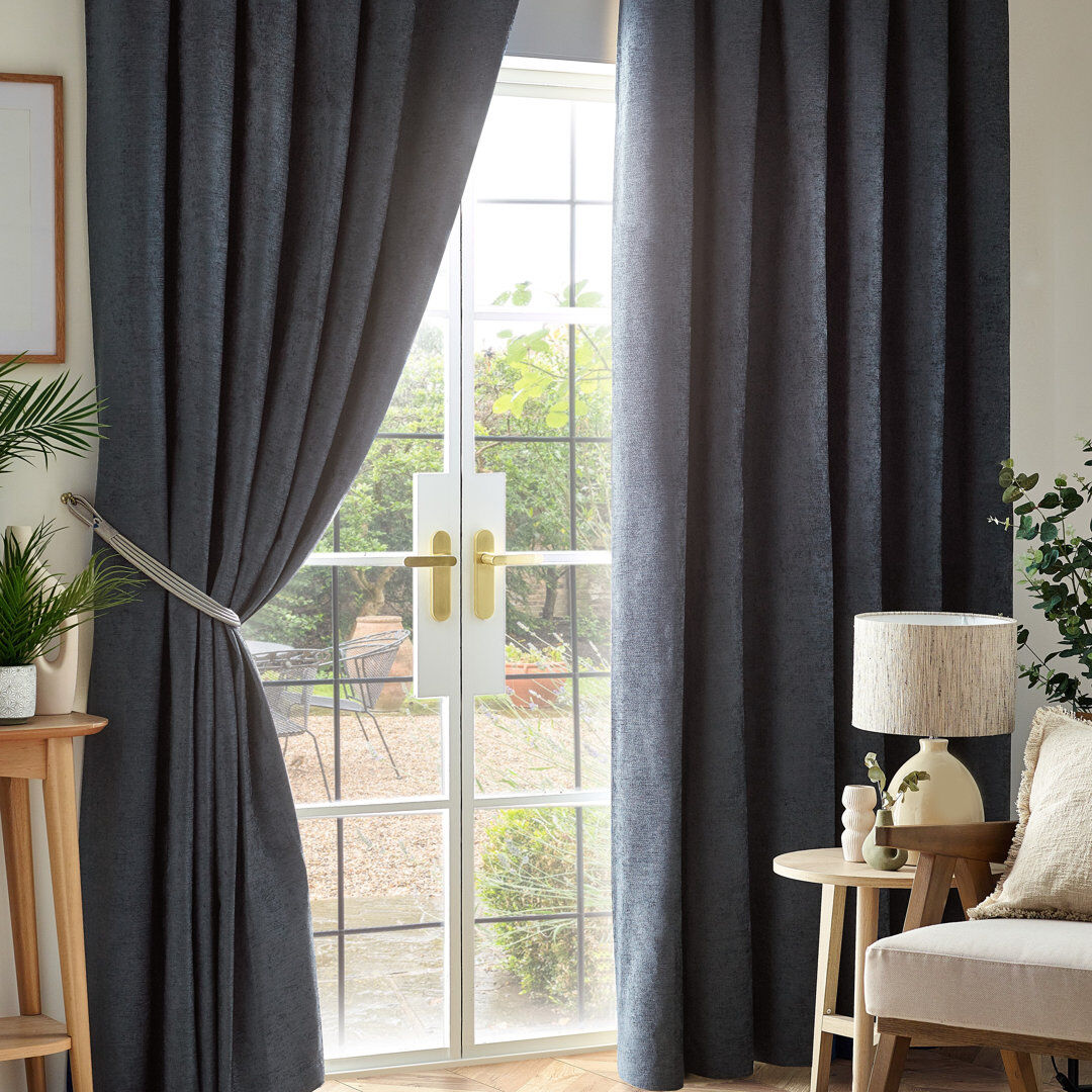 17 Stories Eilfried Chenille Pencil Pleat Taped Top Curtains Grey 168cm Width x 183cm Drop