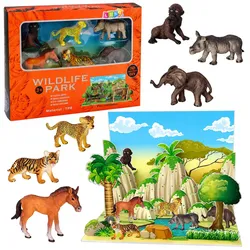Wildtierfiguren-Set Leopard Tiger Elefant Pferd Park 3D-Brett