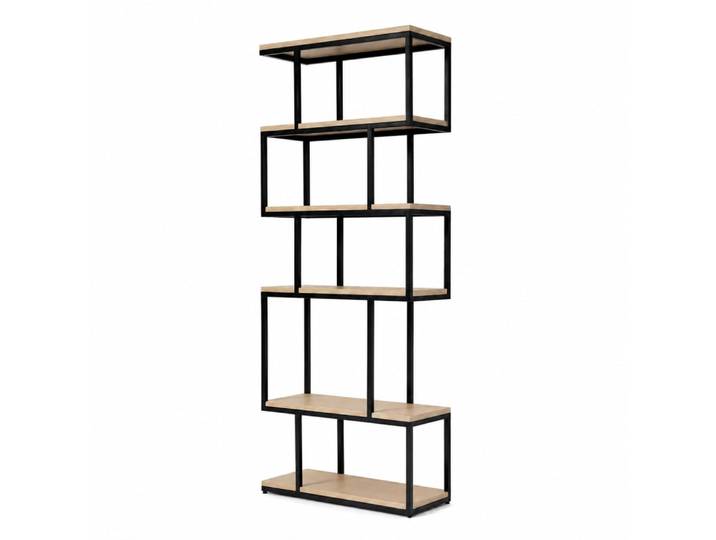 Bibliothèque en chêne, placage beige, métal noir 70 cm, finition mate
