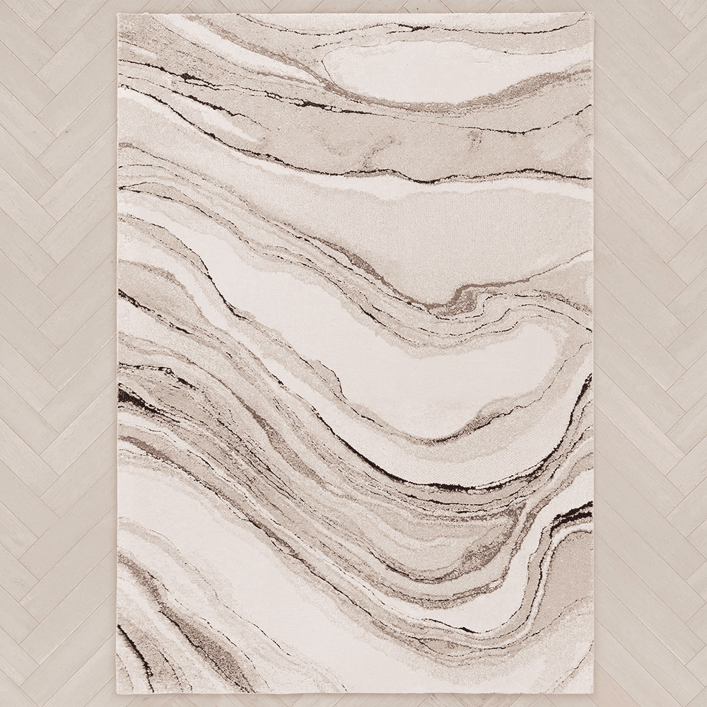 Casoria Cream & Beige Marble Effect Rug, 120 x 170cm