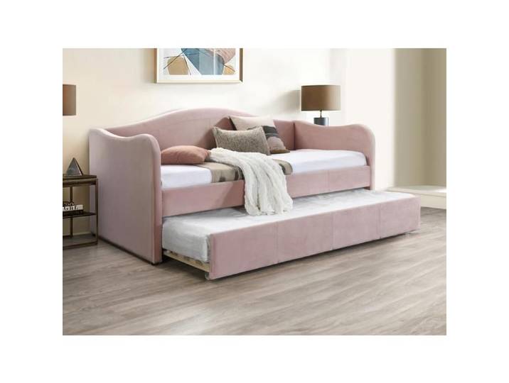 Lit banquette gigogne 2 x 90 x 190 cm - Velours - Rose - MATHILDE