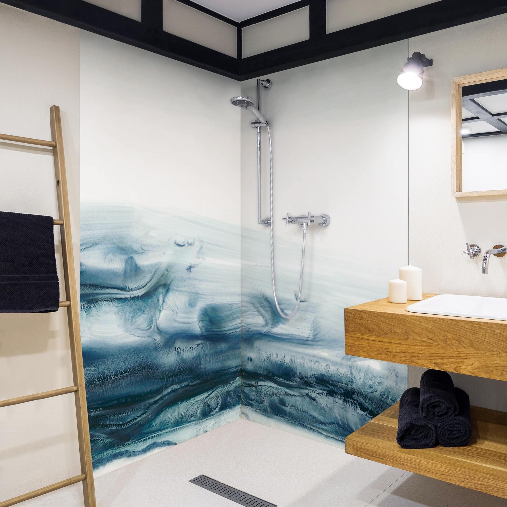 Duschrückwand originell selbstklebend - 0.61 mm Wandpaneel wasserfest Design petrol Abstrakt Badrückwand fugenlos Premium matt 110x190 cm