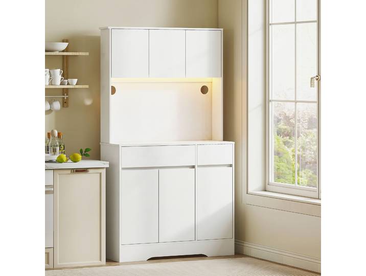 HOMCOM Buffet Cuisine LED RGB 6 Portes 2 Tiroirs Blanc