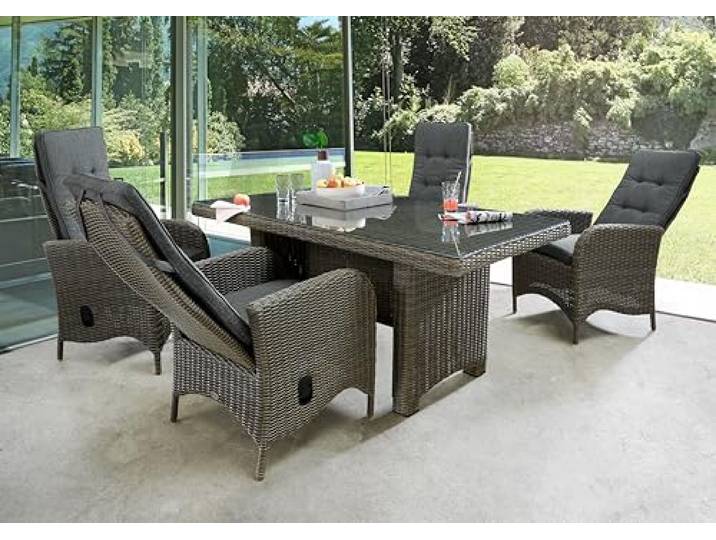 Destiny Sitzgruppe Palma Luna 4 Hochlehner + Tisch 165x90x75cm Vintage grau