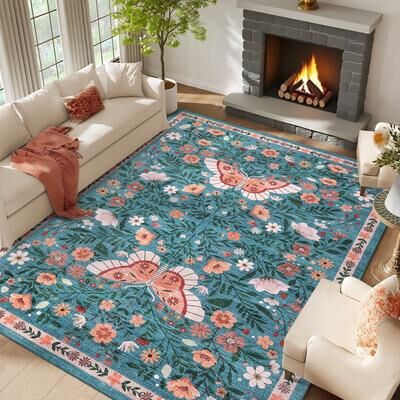 Garvee Butterfly Garden Floral Area Rug