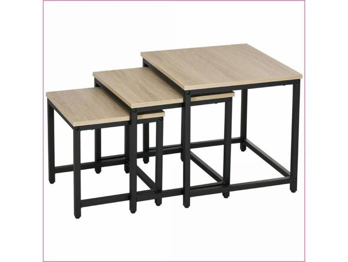 Tables de salon empilables - Set de 3 cadre acier look bois - Naturel