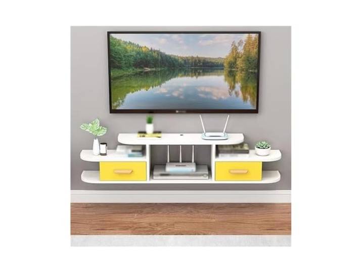 Medieneinheit Schwimmender TV-Ständer, schwebendes TV-Regal mit Schublade Wandmontiertes Medienkonsolenregal(Yellow)