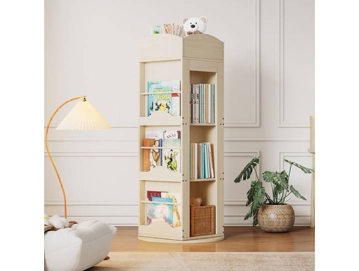 HOMVRA Bibliothèque pivotante 360° 142x63x63 cm avec 4 étagères MDF couleur naturelle