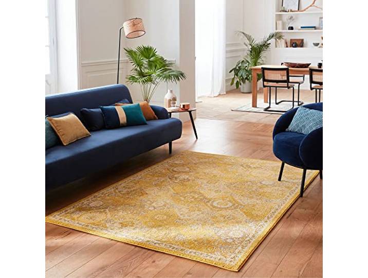 Nazar Tapis de Salon Vintage\, Tapis Style Moderne\, Tapis à Poils Ras\, Lavable\, Tapis Vintage Chambre (200x290 cm\, 768 Jaune)