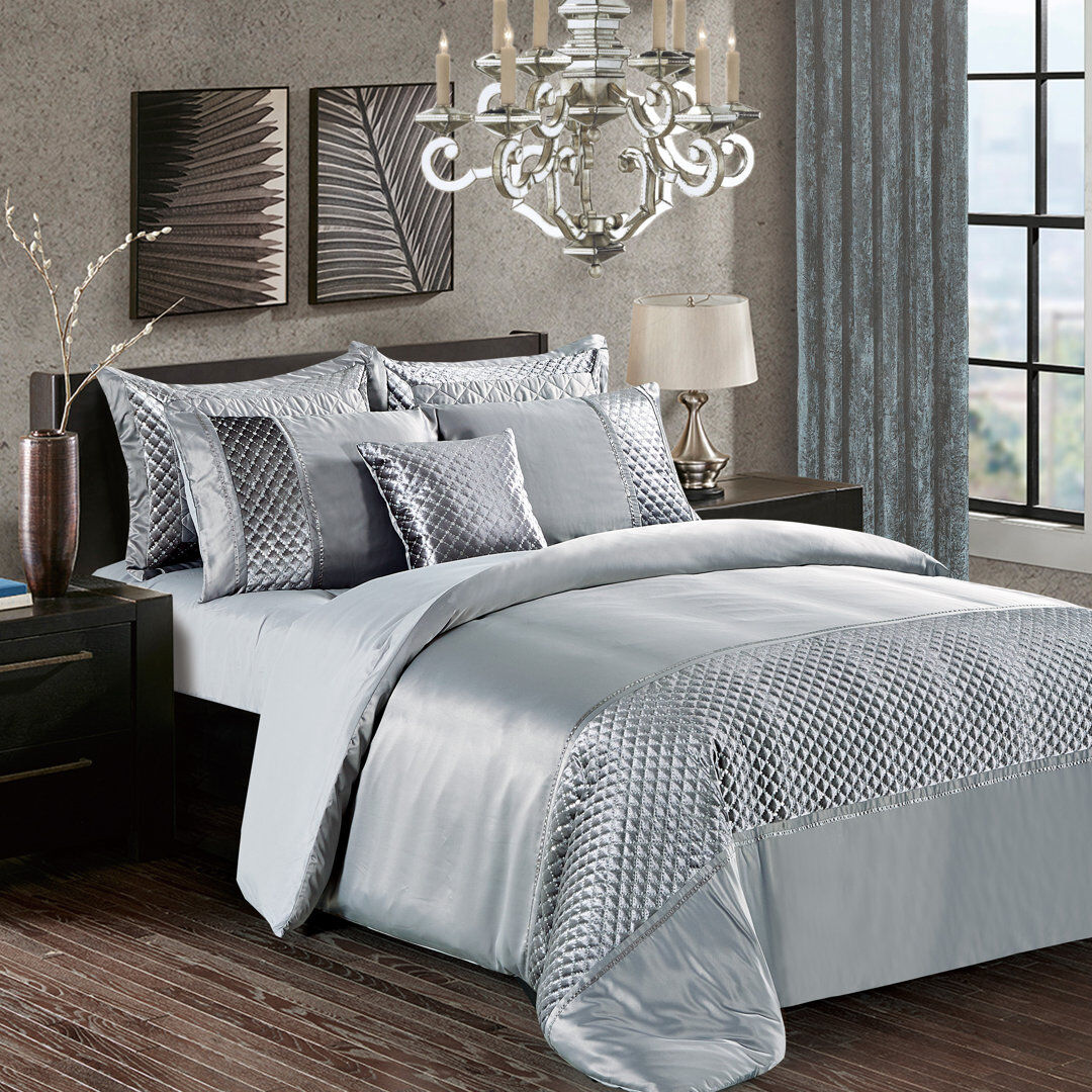 Rosdorf Park Cheng Bedding with Pillowcases Silver Super King - 2 Standard Pillowcases