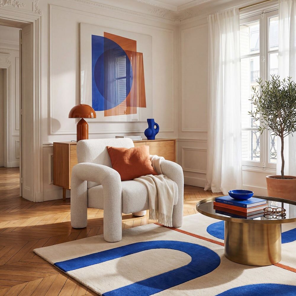 Habitat Fauteuil design en tissu texturé - crème Blanc 78x72x78cm