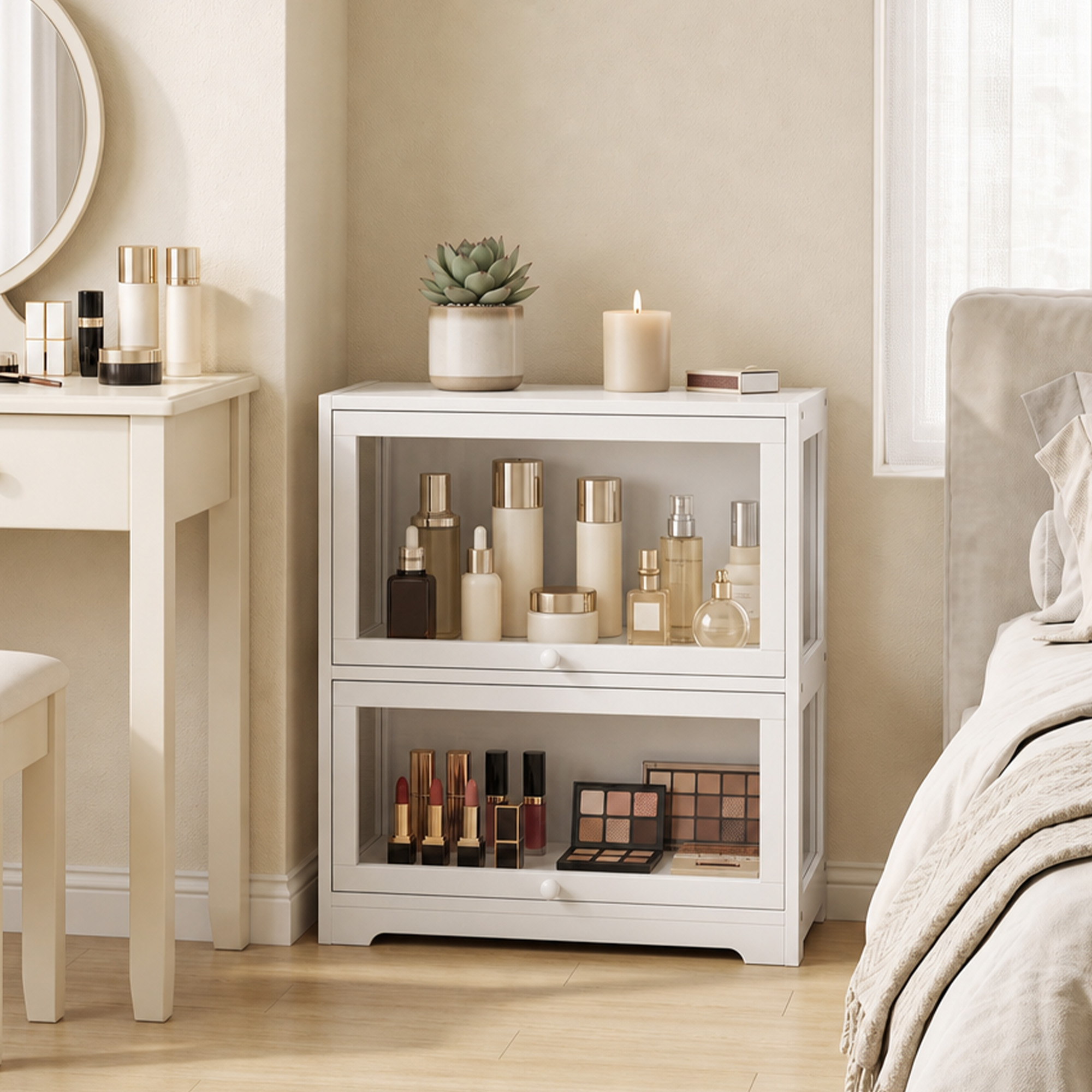 Homcom Vetrina espositiva a 2 livelli con ante in acrilico, 59,5x30x73 cm, bianco   Aosom Italy