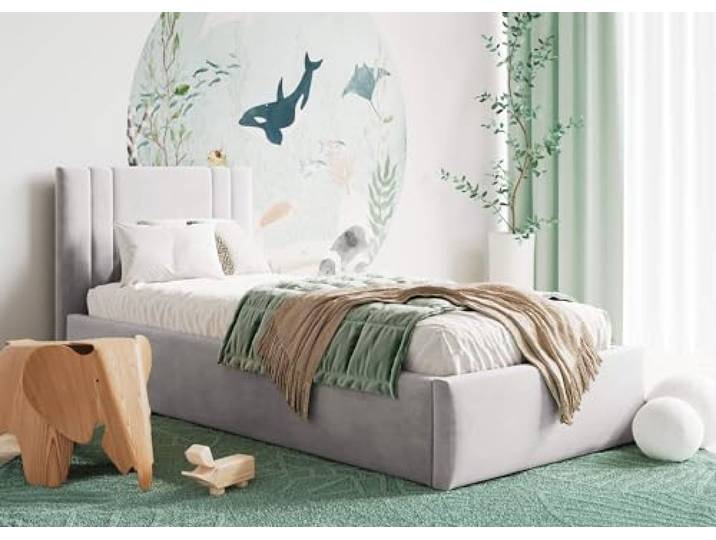 MOEBELPAKET.de Bett Azzurro S08 90x200 cm, Stauraum, Metallrahmen, Grau Betten, Polsterbett mit OEKO-TEX Zertifikat, EU-Herstellung, Modern Einzelbett