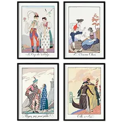 POSTER Set mit 4 JahrgangPaarBlättern vom Künstler George Barbier A4 Rahmenlos