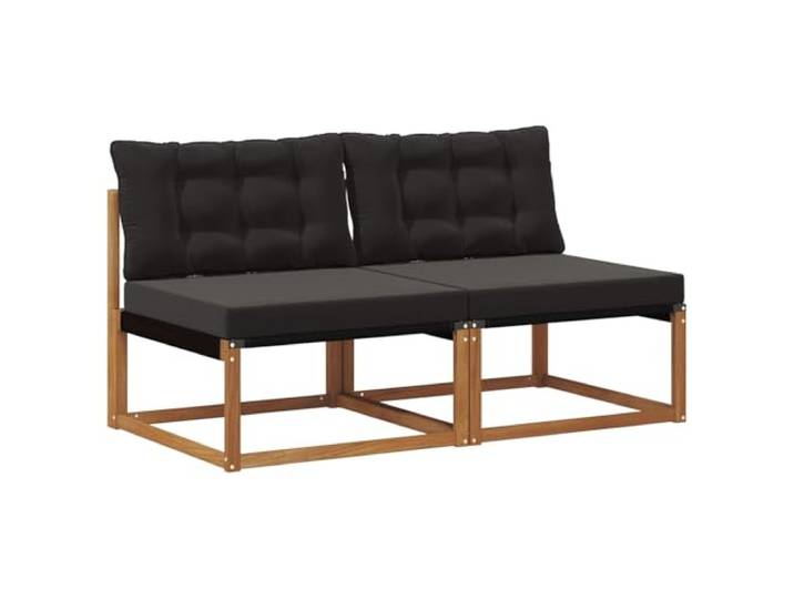 Coespram 2er Set Outdoor Mittelsofa Akazie Massivholz Textilene Schwarz Modulare Sitzelemente aus Akazienholz mit schwarzen Kissen für gemütliche Stunden auf Balkon, Terrasse oder im Garten.