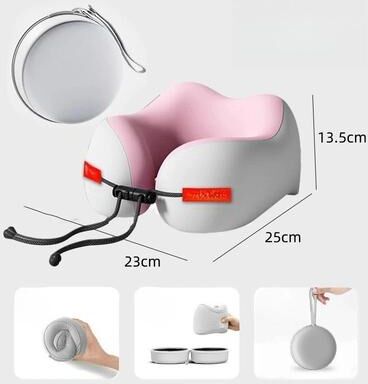 Uplifted Goods Ergonomic Cloud Support Memory Foam Travel Pillow pink With Box