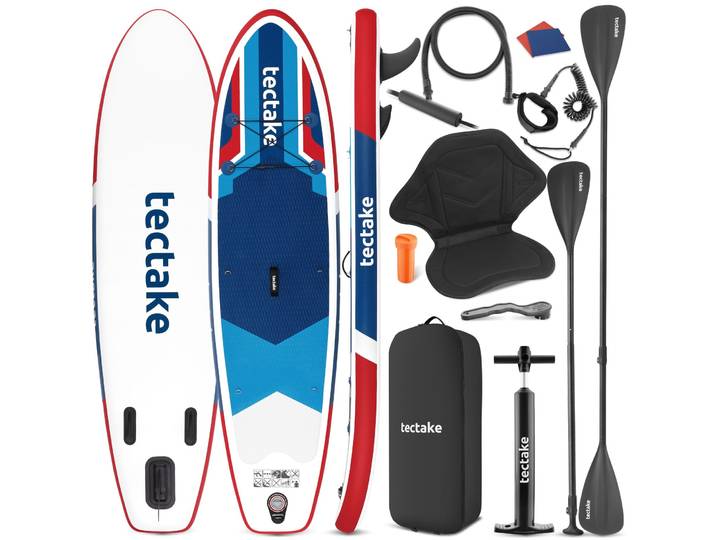 Planche de stand-up paddle 2 en 1, 288 cm, gonflable, kit complet - rouge/bleu