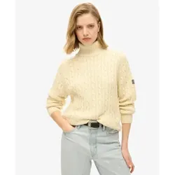 Superdry für Damen. W6110614A Beigefarbener Pullover mit lockerer Kabelrolle (XS), Lässig, Baumwolle
