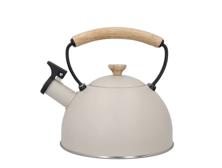 Bouilloire Sifflante Poignée En Bois Acier Inoxydable Blanc