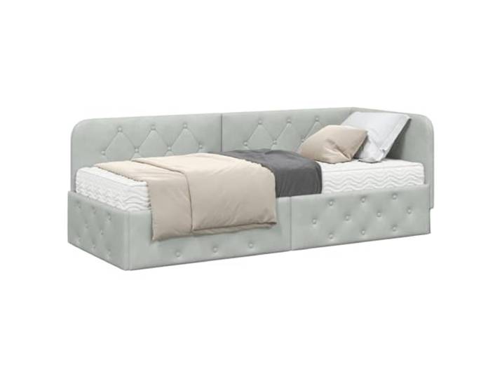 KTHLBRH Eckbett aus Samt, Hellgrau, 80 x 200 cm Platzsparendes Design in L-Form, umkehrbares Kopfteil, Sofabett, Struktur aus Sperrholz, inklusive Matratze