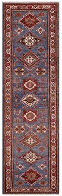 Treasured Knots Tribal Super Kazak Seraphina Light Blue/Beige Hand Knotted Wool Runner - 2'8'' x 10'6''