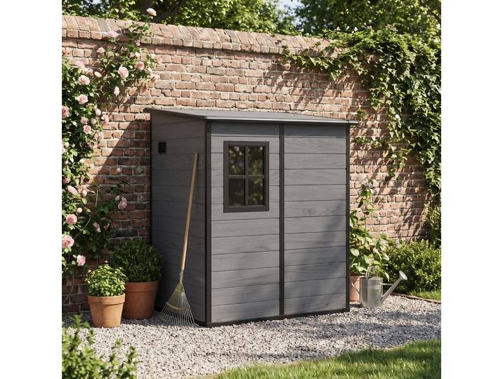 Outsunny Abri Jardin 1,54m² Porte Verrouillable Gris Effet Bois