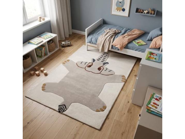 Morgenland Kinderteppich Handgetuftet Wolle Creme 100x160cm 100% Schurwolle, Kollektion Kids, Kinderzimmer, Handarbeit, Rechteckig